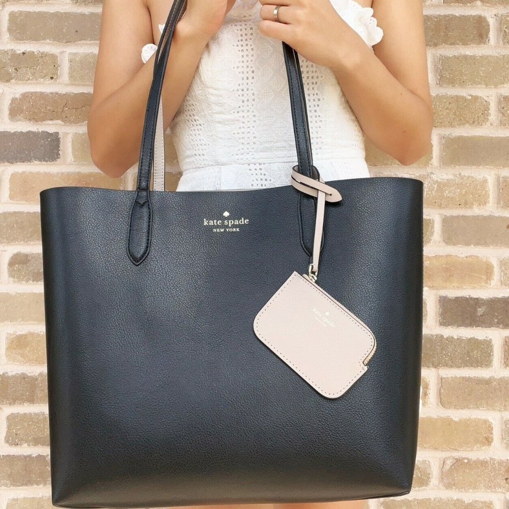 Kate Spade Reversible Tan Black Tan Leather Tote w Zip Pouch - Picture 4 of 4